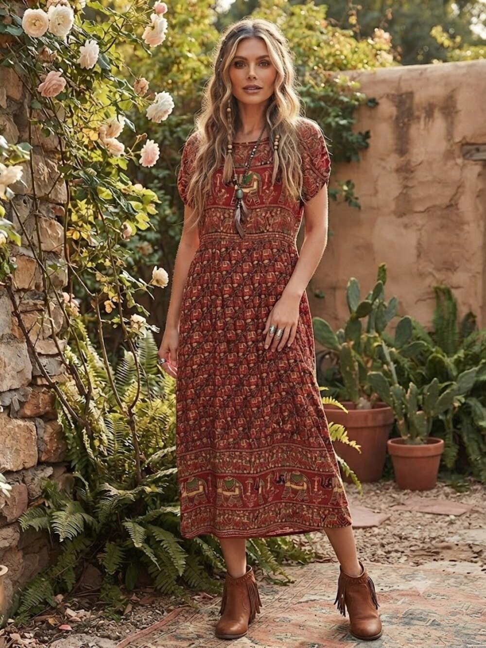 Paris Red Multi-Print Maxi Dress